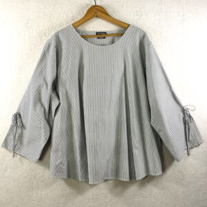 Van Huesen Womens Striped Top Sz XXL‎ Bell Sleeve Tie New England Coastal Preppy